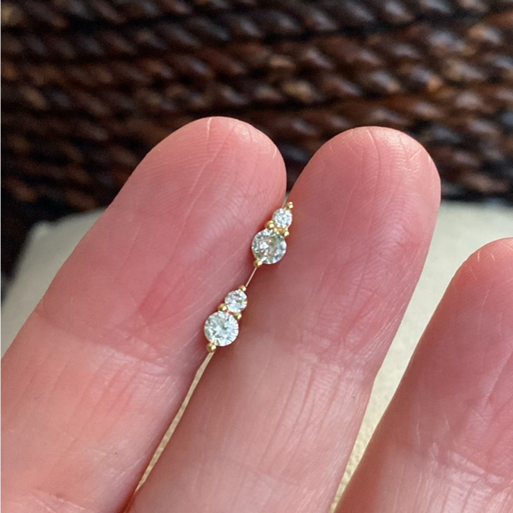 Elegant Gold and CZ Diamond Drop Earring - Sparkling Trio Stones